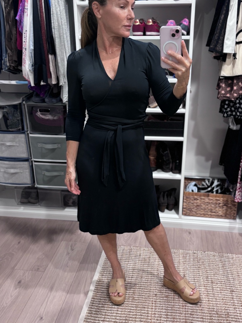 Banana Republic Faux Black Wrap Midi Dress XS